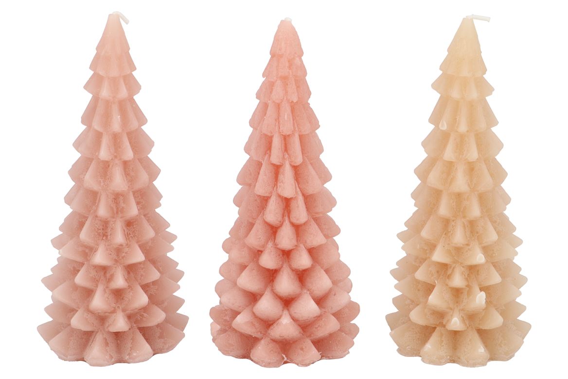 Candle Frosty X-mas Tree Warm Sand Mix 9x20cm Ass Nm