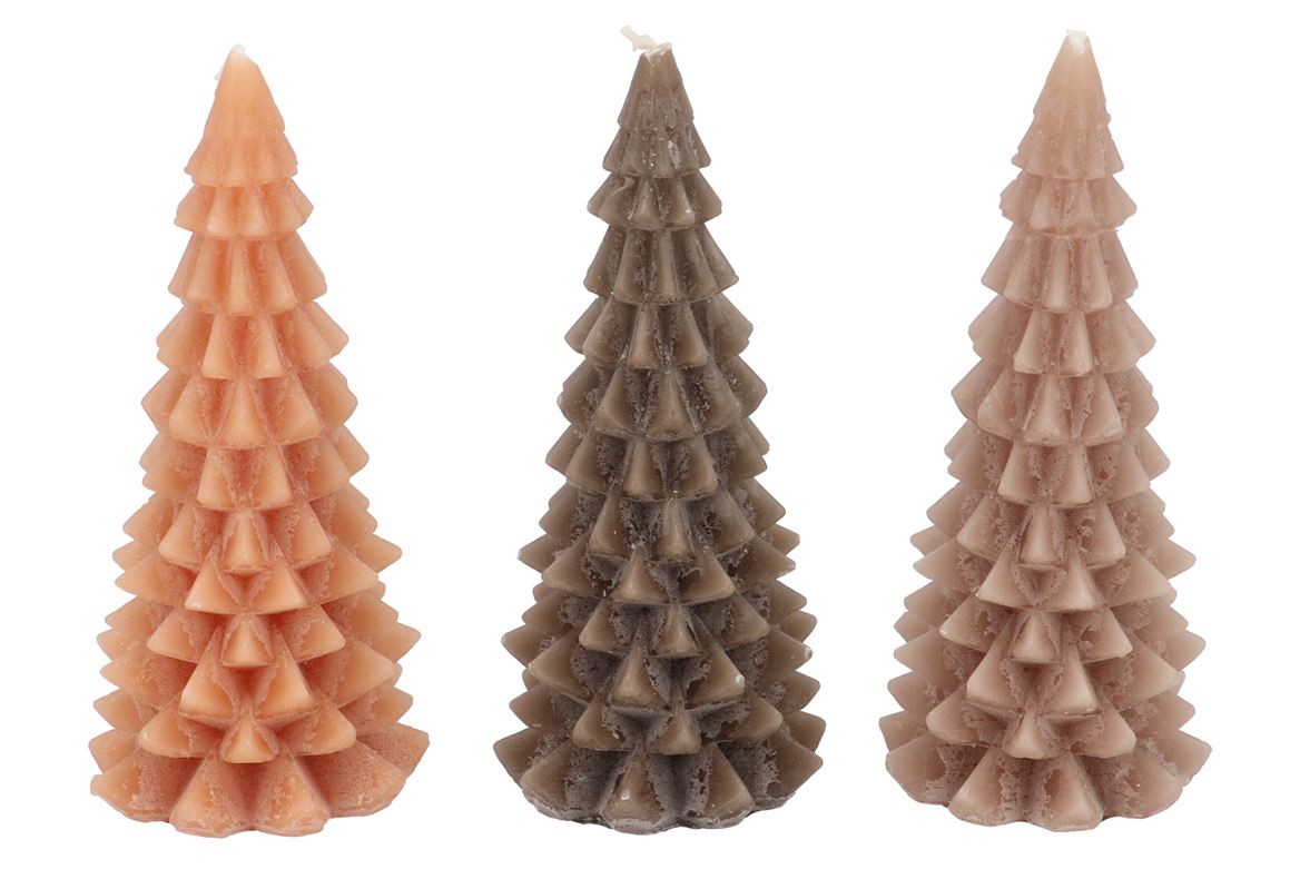 Candle Frosty X-mas Tree Woods Brown Mix 9x20cm Ass Nm