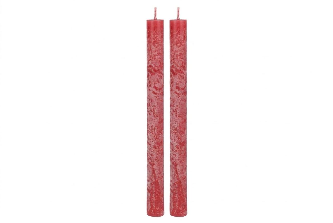 Candle Rustic Dinner Red S/2 3x25cm